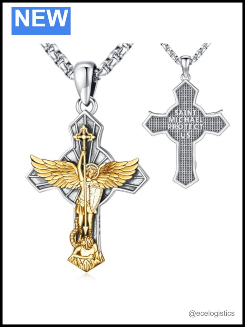 Gold Plated 925 Sterling Silver Saint Michael Pendant Necklace